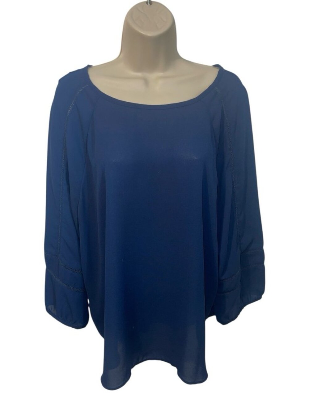 LOFT Women's Size XL Navy Blue Mixed Media Blouse